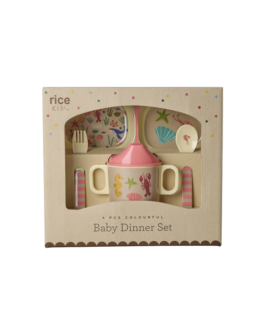 RICE | baby eetset coral ocean print roze