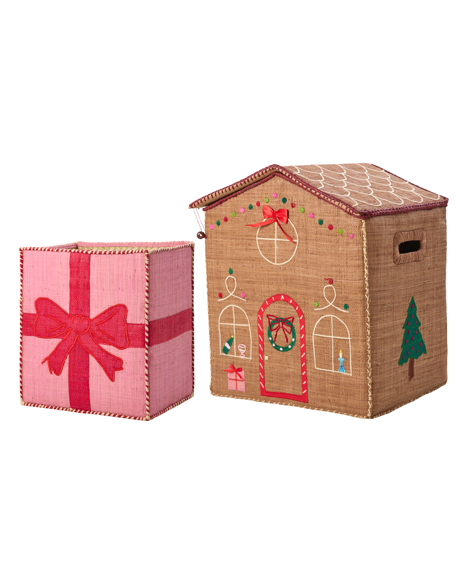 RICE | raffia kerstmanden Gingerbread & Giftbox set van 2