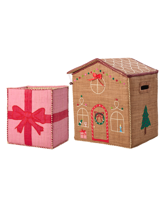 RICE | raffia kerstmanden Gingerbread & Giftbox set van 2