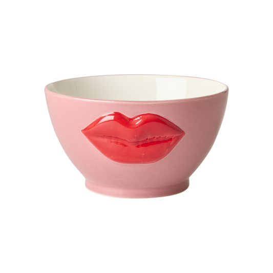 RICE | keramieken kom roze met lippen 600 ml