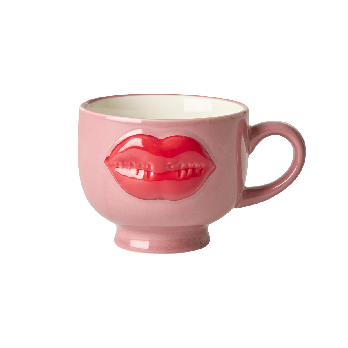 RICE | keramieken mok roze met rode lippen 250 ml