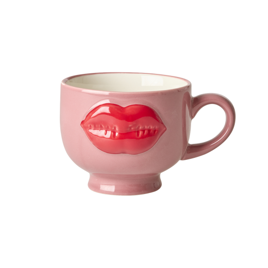 RICE | keramieken mok roze met rode lippen 250 ml