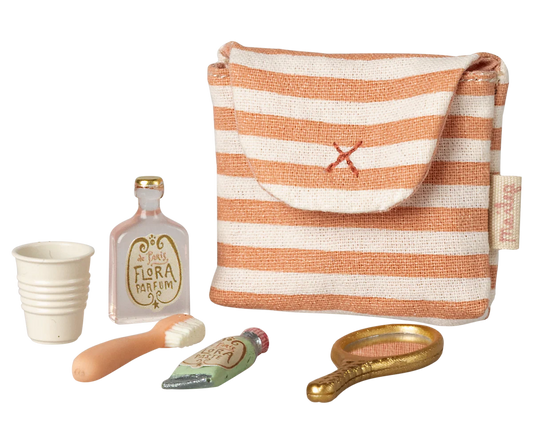 Maileg | Toothbrush Set in Bag – Mouse Coral Stripe