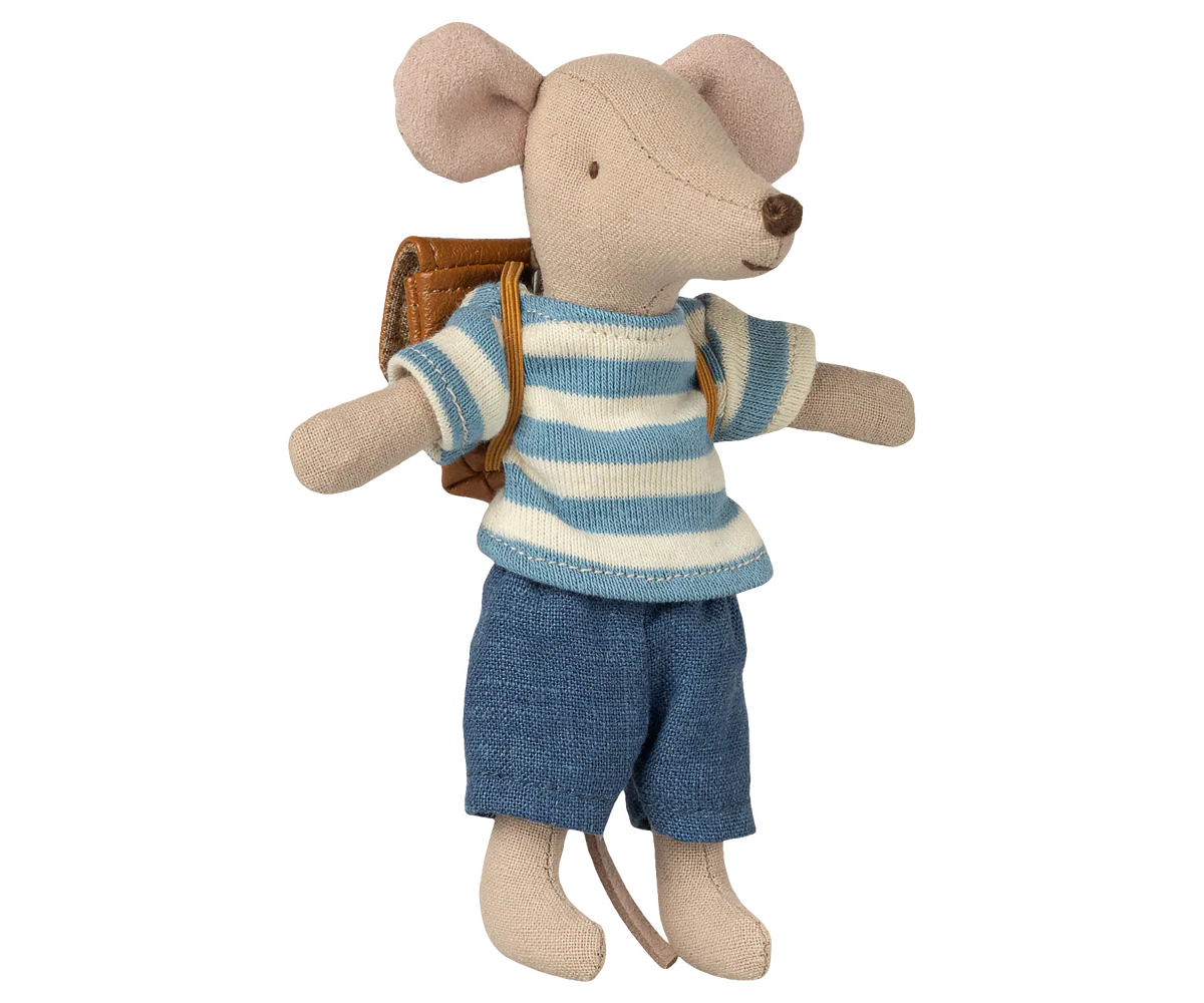 Maileg | Tricycle Mouse Big Brother met Rugzak | Brown | 13 cm