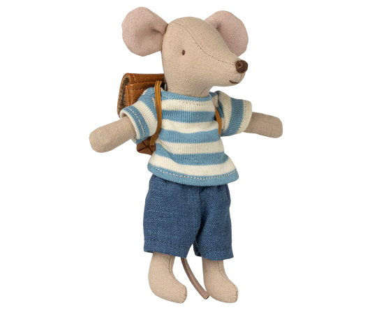 Maileg | Tricycle Mouse Big Brother met Rugzak | Brown | 13 cm
