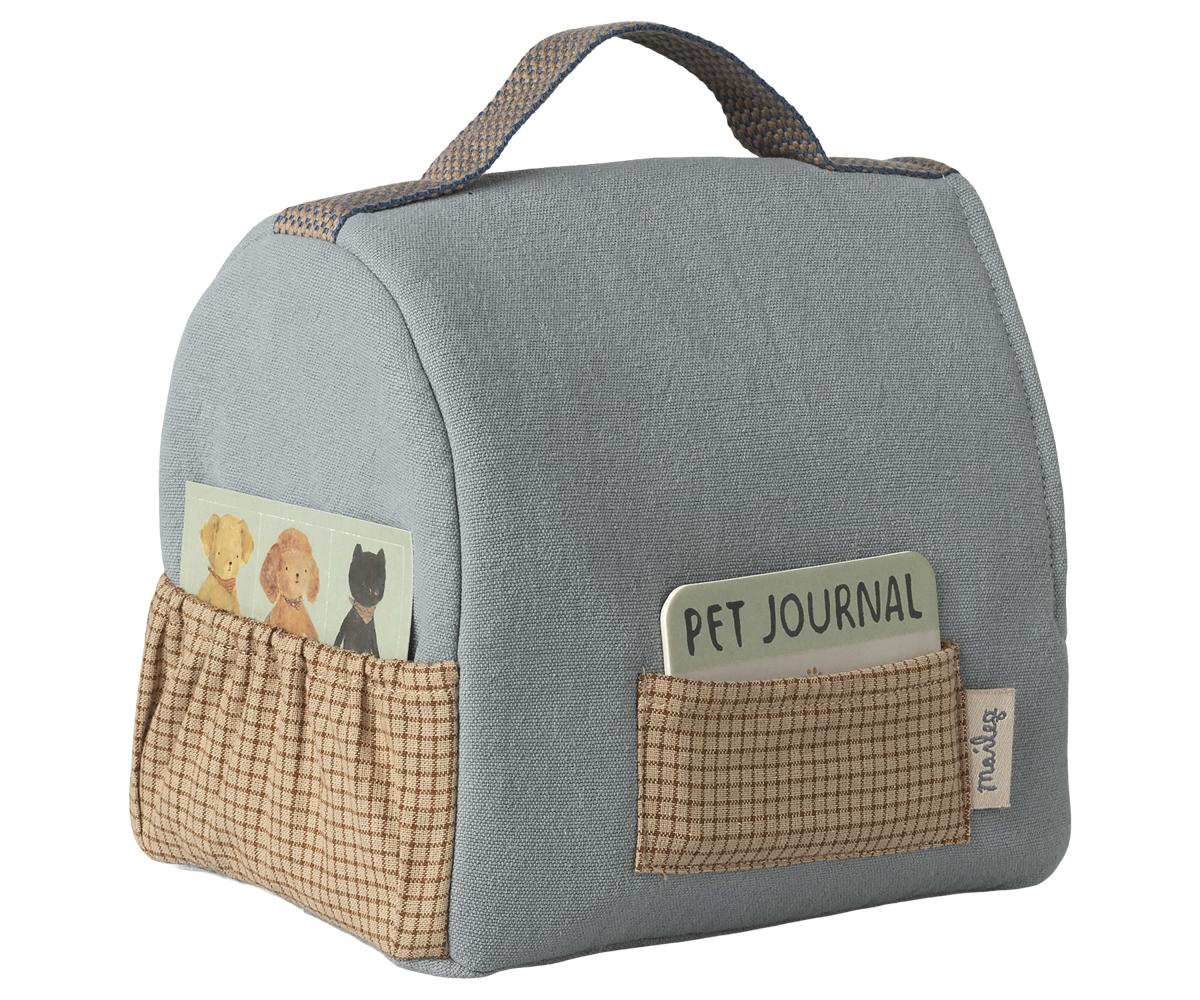 Maileg | Pet carrier, puppy draagmand, dusty blue | 16-6915-01