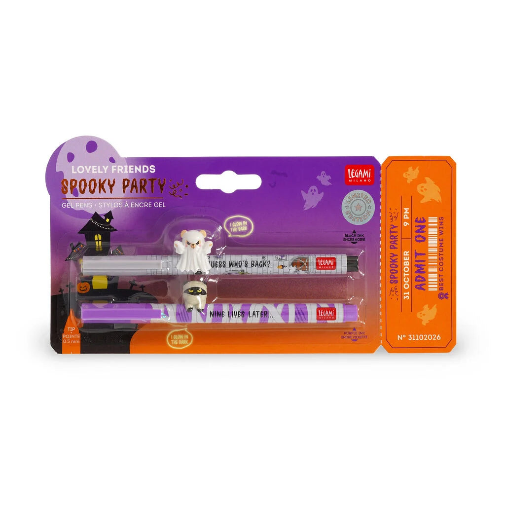 Legami Spooky Party gelpennen set – Teddy Ghost & Kitty Mummy