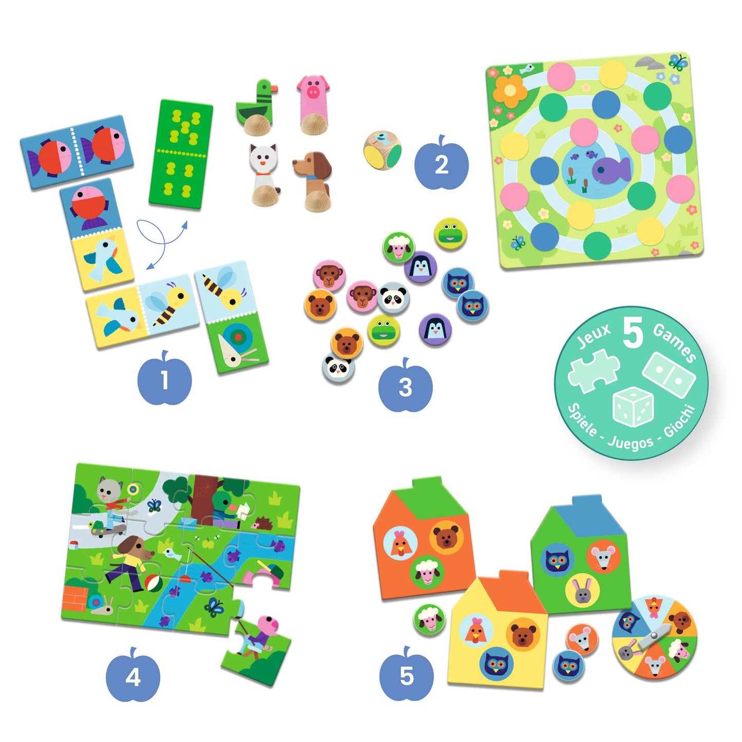 Djeco | spellendoos op de boerderrij (5 spellen)