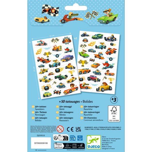 Djeco | Raceauto’s Tattoos – tijdelijke metallic tattoos - DJ09916