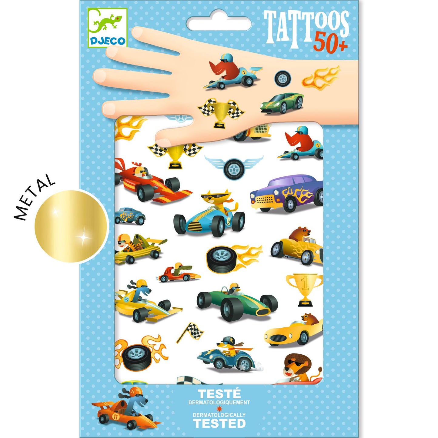 Djeco | Raceauto’s Tattoos – tijdelijke metallic tattoos - DJ09916