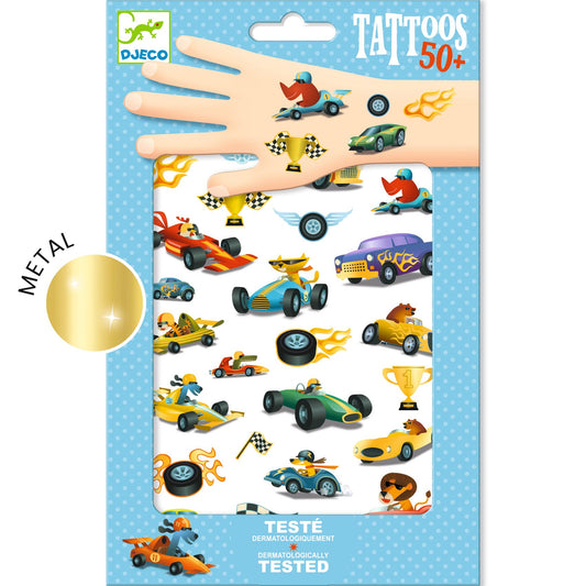 Djeco | Raceauto’s Tattoos – tijdelijke metallic tattoos - DJ09916