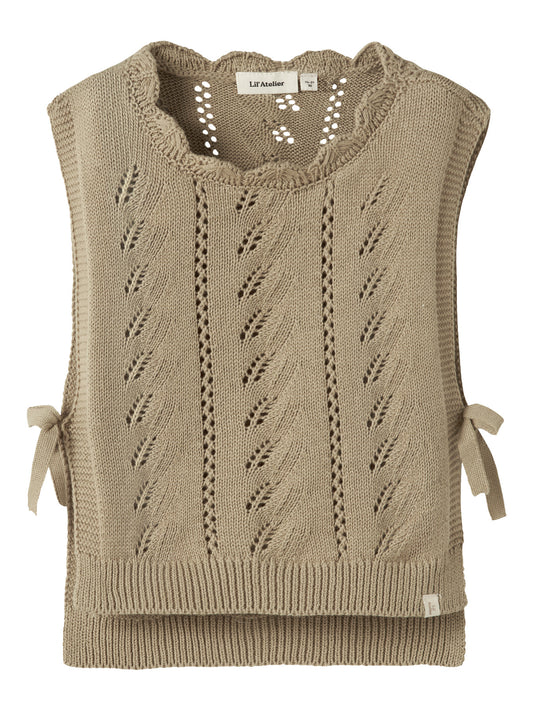 Lil' Atelier | Gebreide Spencer Beige – Opengewerkt Meisjes Gilet