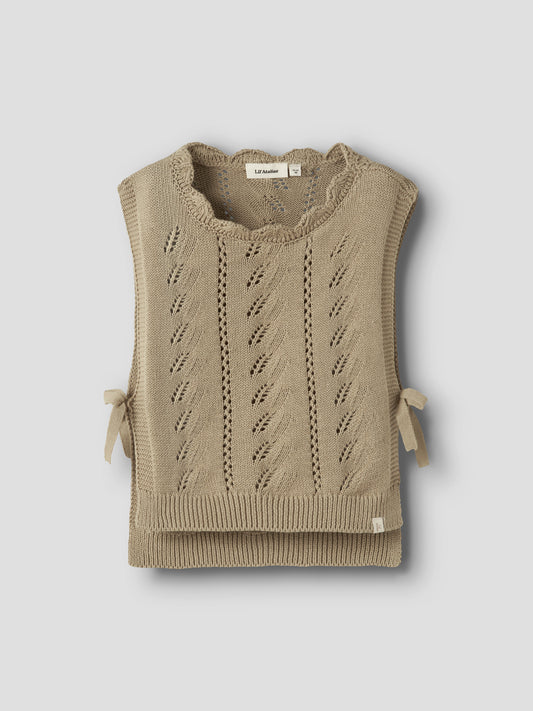 Lil' Atelier | Gebreide Spencer Beige – Opengewerkt Meisjes Gilet