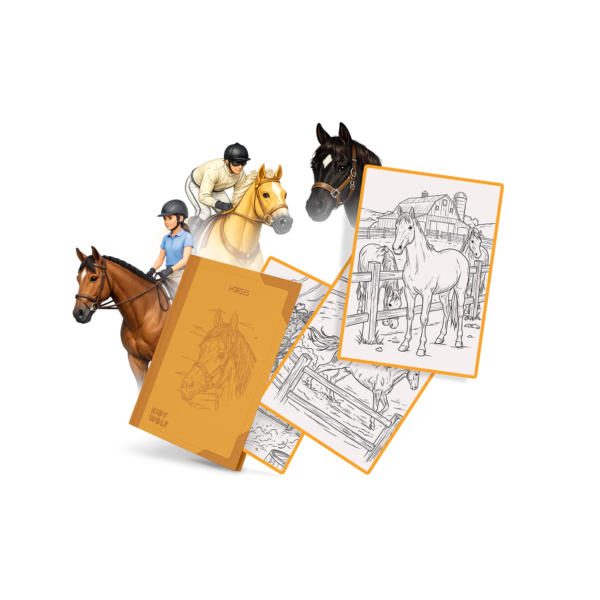 Kidywolf | KIDYDRAW-PAD Refill Horses – 30 paardentekeningen
