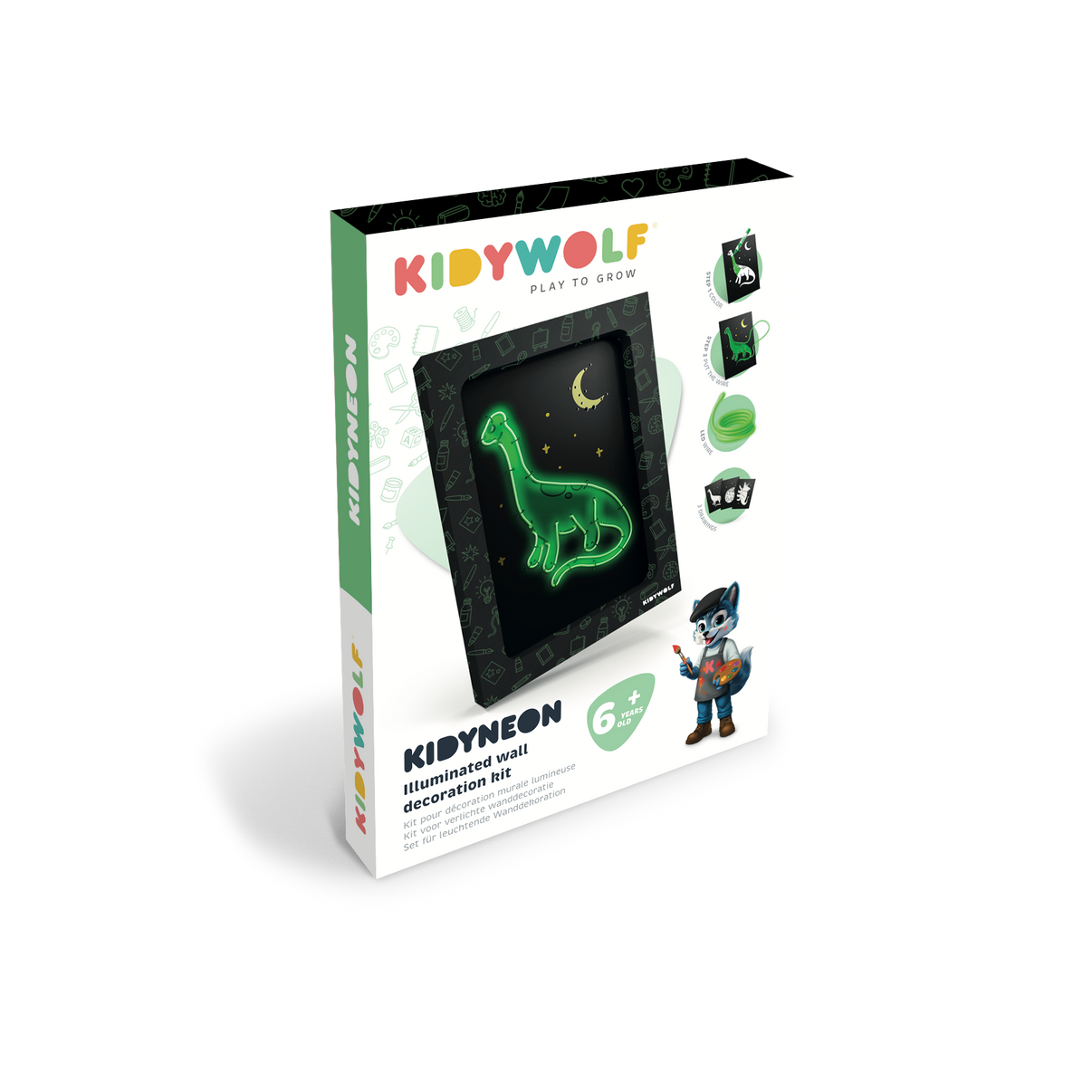 Kidywolf | Kidyneon lichtgevende wanddecoratie - dino