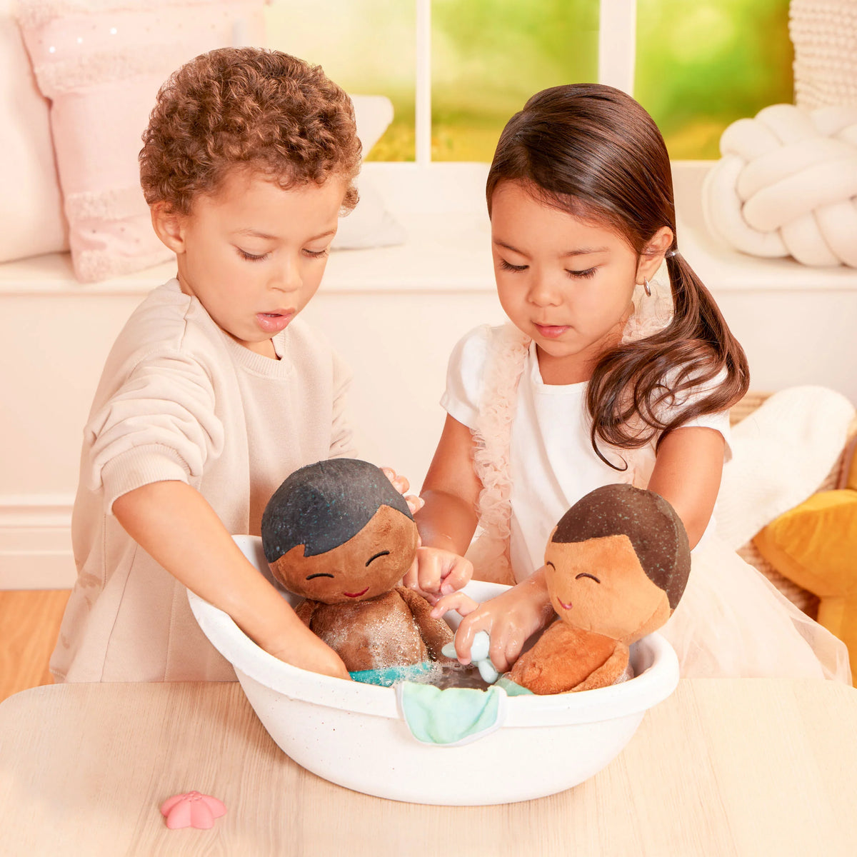 Lullababy | badpop jongen met bruin haar – 35 cm
