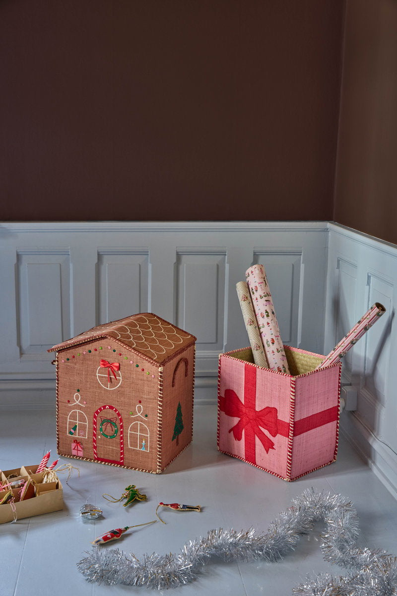 RICE | raffia kerstmanden Gingerbread & Giftbox set van 2