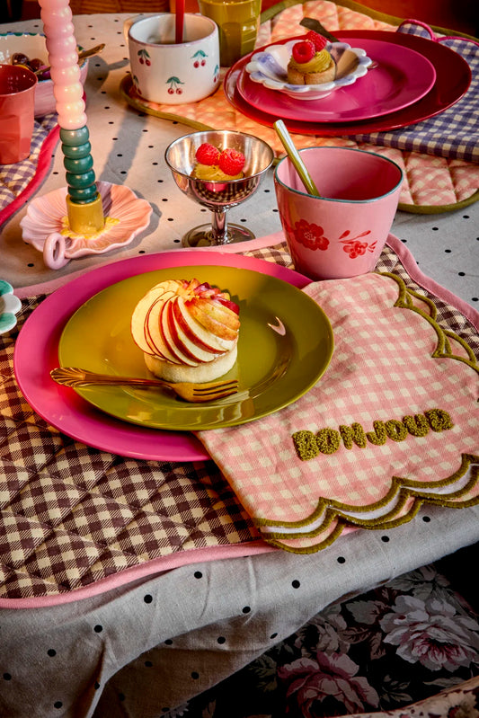 RICE | Gewatteerde placemat Checks Pretty Pink