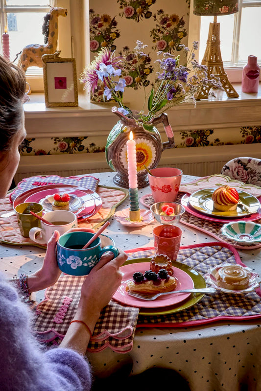 RICE | Gewatteerde placemat Checks Soft Raspberry