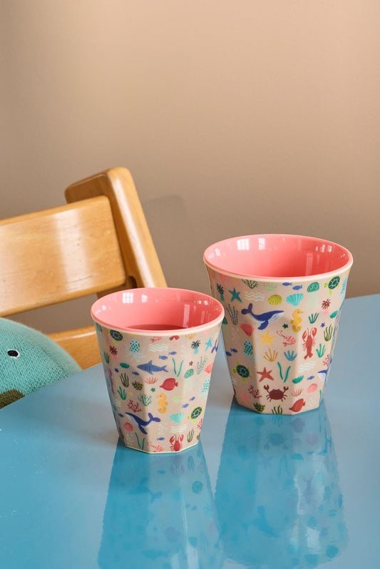 RICE | medium kids cup - coral - ocean print
