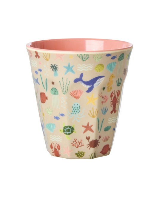 RICE | medium kids cup - coral - ocean print