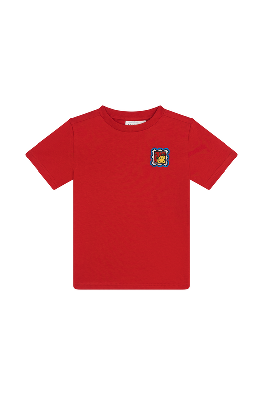 Mini Rebels | shirt rood met smiley postzegel