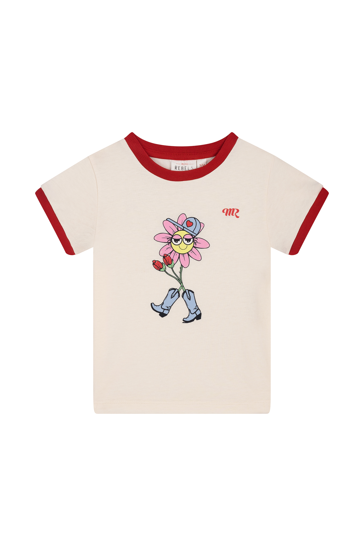Mini Rebels | shirt ecru met rode boorden