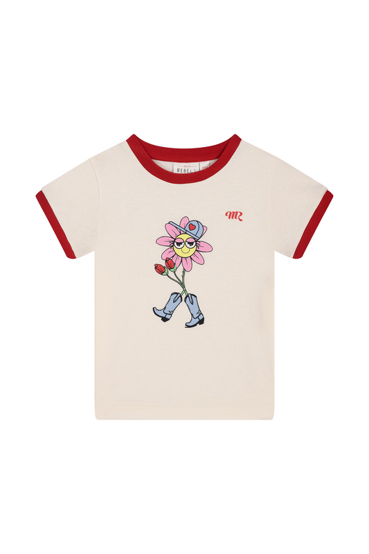 Mini Rebels | shirt ecru met rode boorden