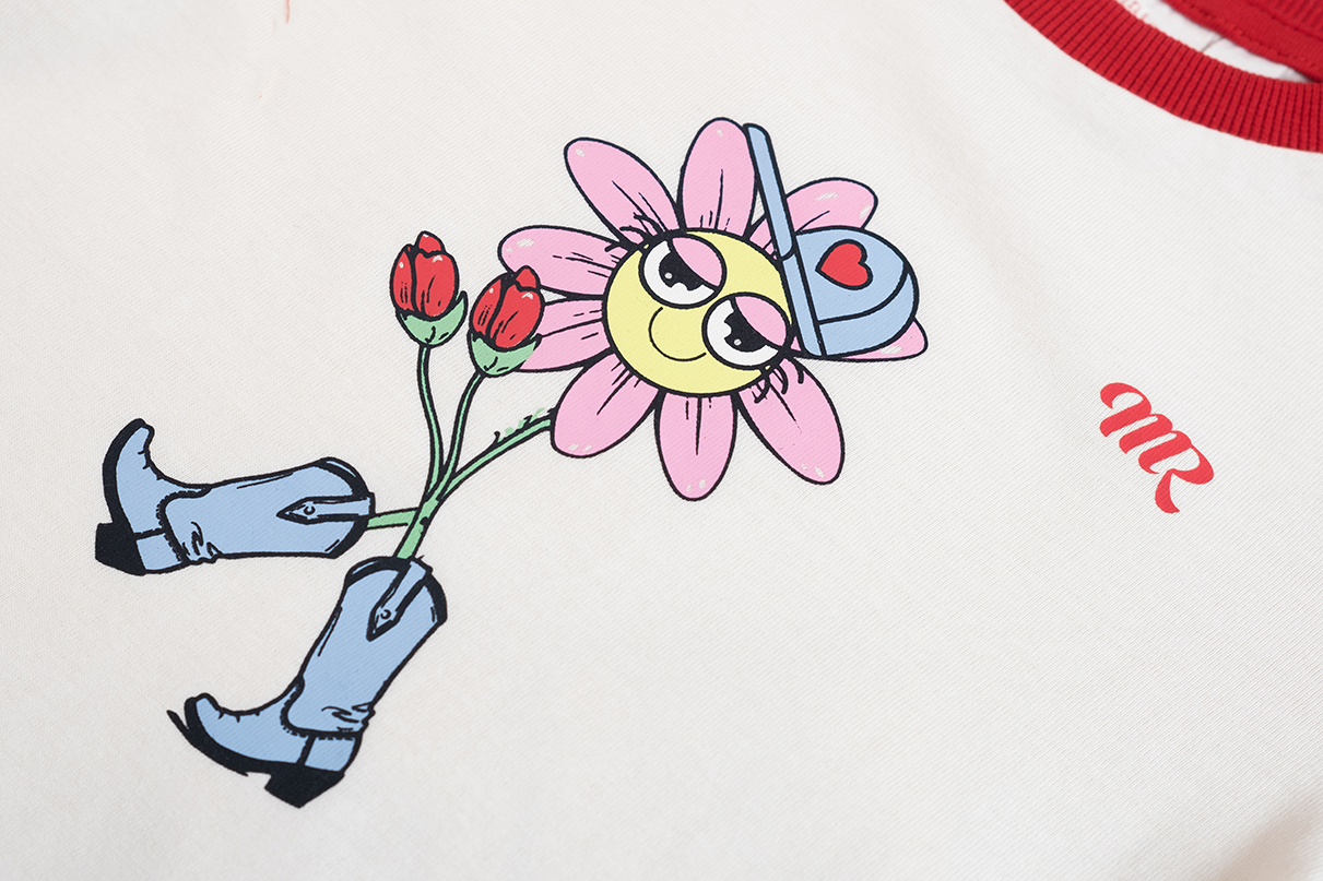 Mini Rebels | shirt ecru met rode boorden