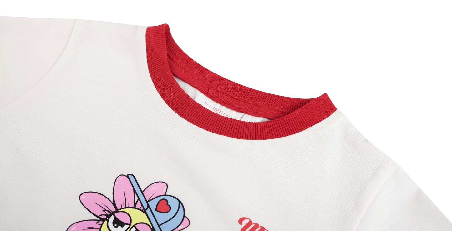 Mini Rebels | shirt ecru met rode boorden
