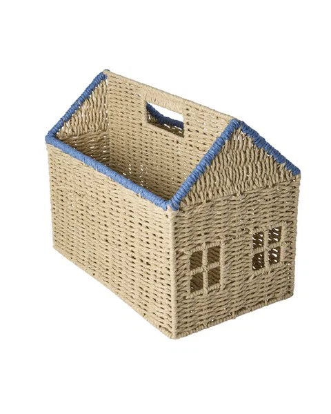 RICE | House Book Storage Blue – Huisvormige Opbergmand voor Kinderkamer