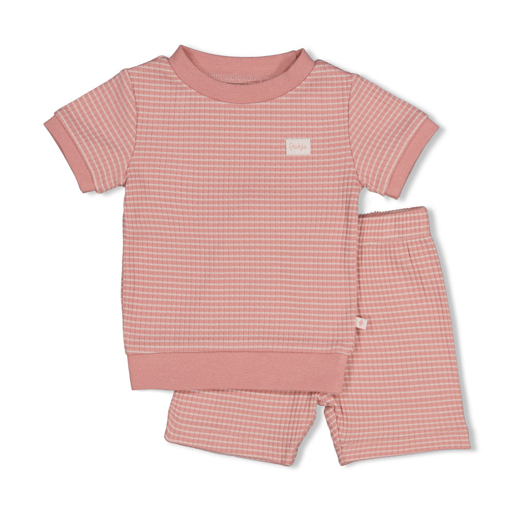 Feetje shortama wafel mauve set met korte mouwen en short
