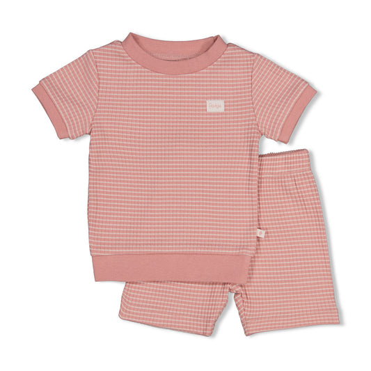 Feetje shortama wafel mauve set met korte mouwen en short