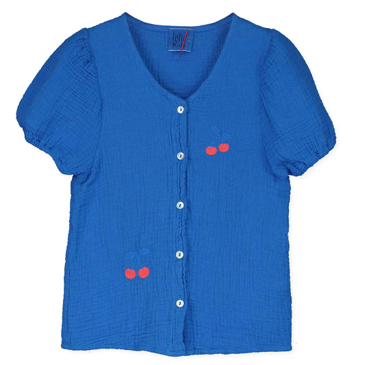 Lötiekids | Muslin blouse - cherrie embroidery - royal blue