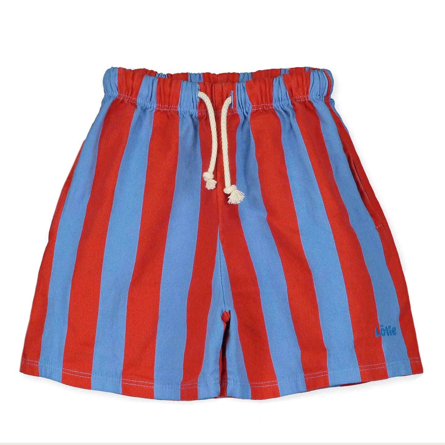 Lötiekids | Twill bermuda pockets - red stripes + baja blue