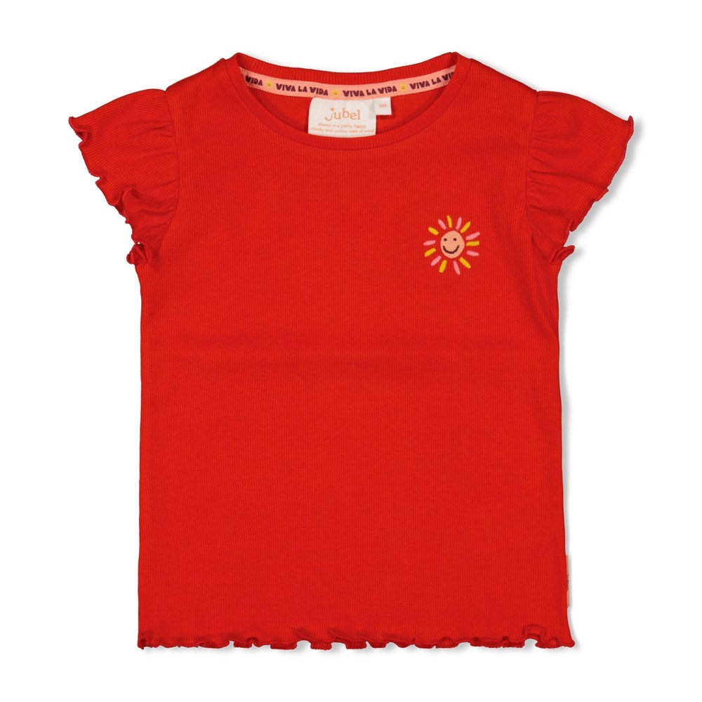 Jubel | t-shirt rib rood - salsa sunset