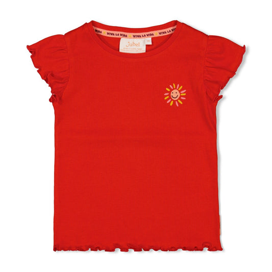 Jubel | t-shirt rib rood - salsa sunset