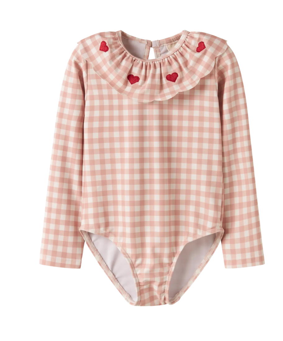 Lil Atelier | Badpak check roze hart swimsuit
