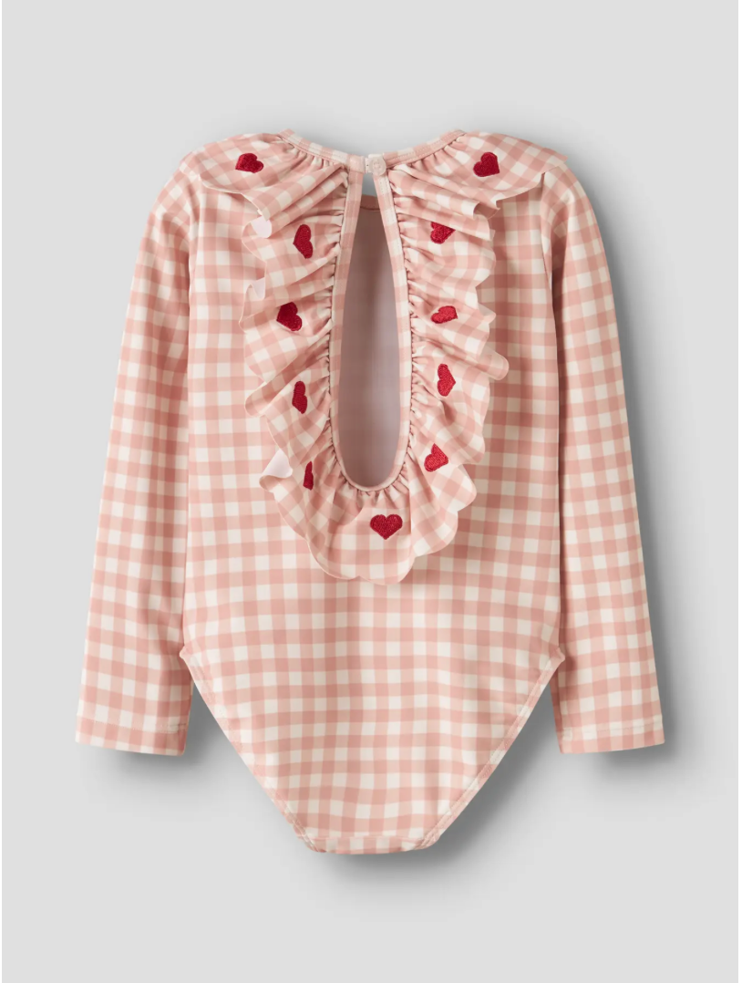 Lil Atelier | Badpak check roze hart swimsuit