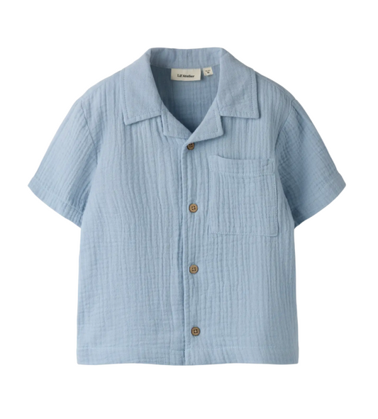 Lil Atelier | Mousseline Blouse Lichtblauw – Korte Mouw Kinder Blouse