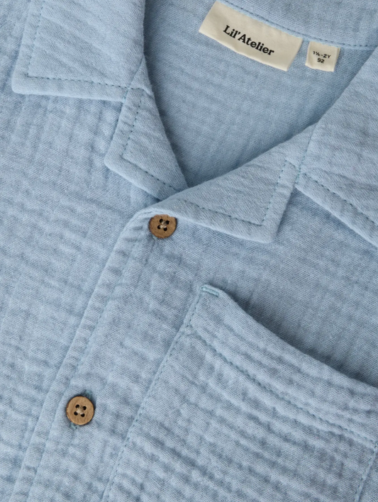 Lil Atelier | Mousseline Blouse Lichtblauw – Korte Mouw Kinder Blouse