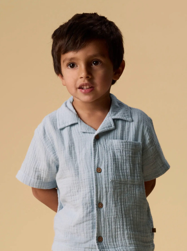 Lil Atelier | Mousseline Blouse Lichtblauw – Korte Mouw Kinder Blouse