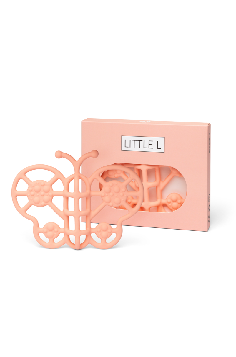 Little L | bijtring vlinder roze – zacht sensorisch babyspeelgoed