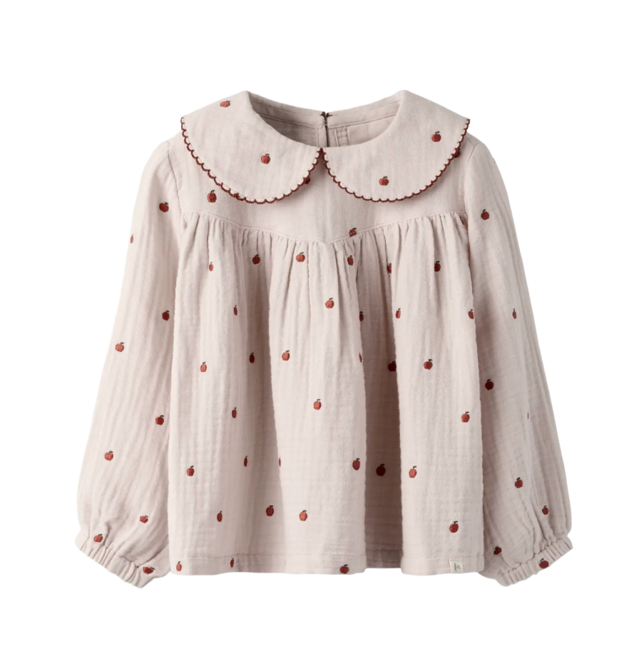 Lil' Atelier | Blouse met Appelborduursels en Kraag – Lichtroze