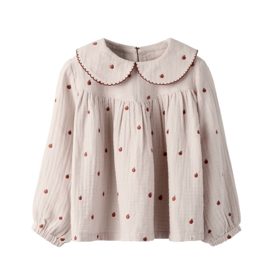Lil' Atelier | Blouse met Appelborduursels en Kraag – Lichtroze