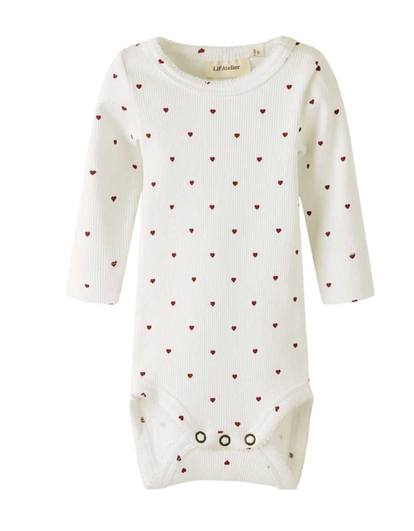 Lil' Atelier | Baby Romper Rib met Hartjesprint Off White