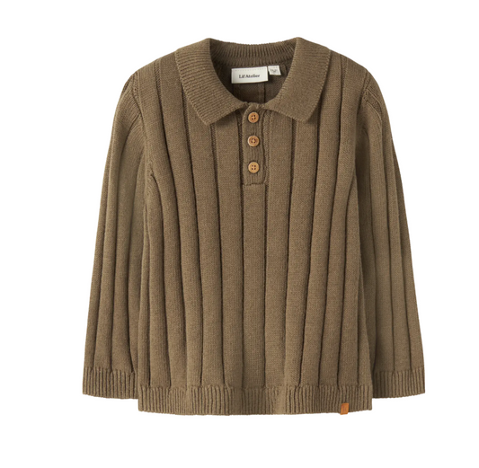 Lil' Atelier | LS Loose Knit Polo – Gebreide Polo in Bruin