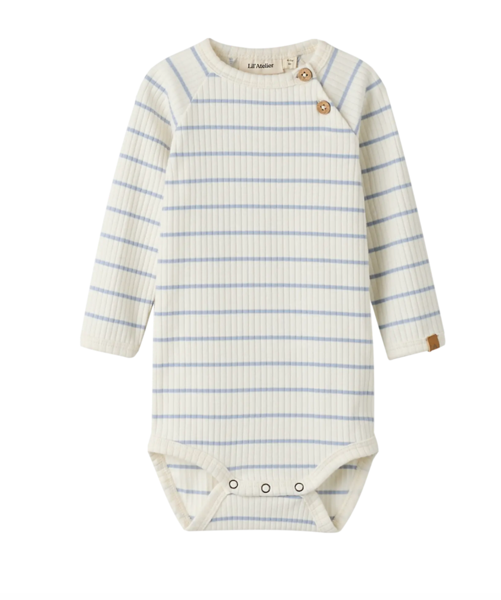 Lil' Atelier | Baby Romper Rib Gestreept Creme met Lichtblauwe Strepen