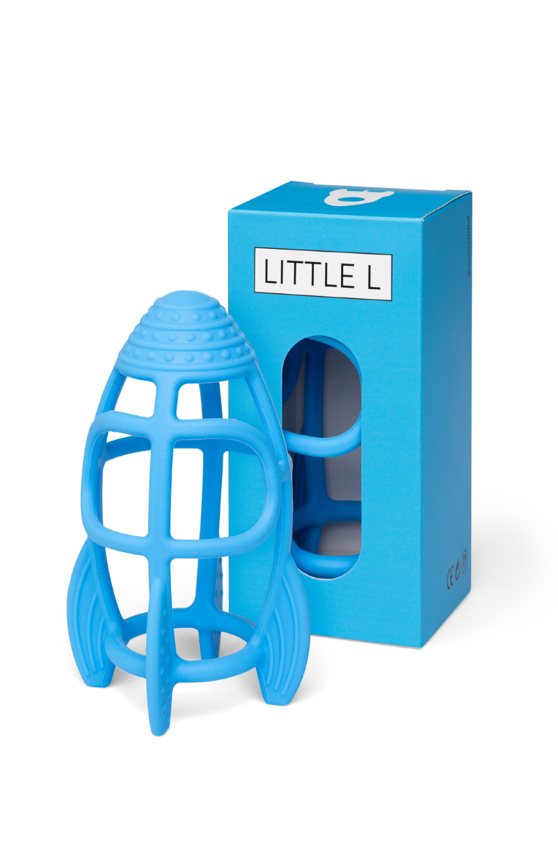 Little L | bijtring raket blauw – sensorisch babyspeelgoed van siliconen