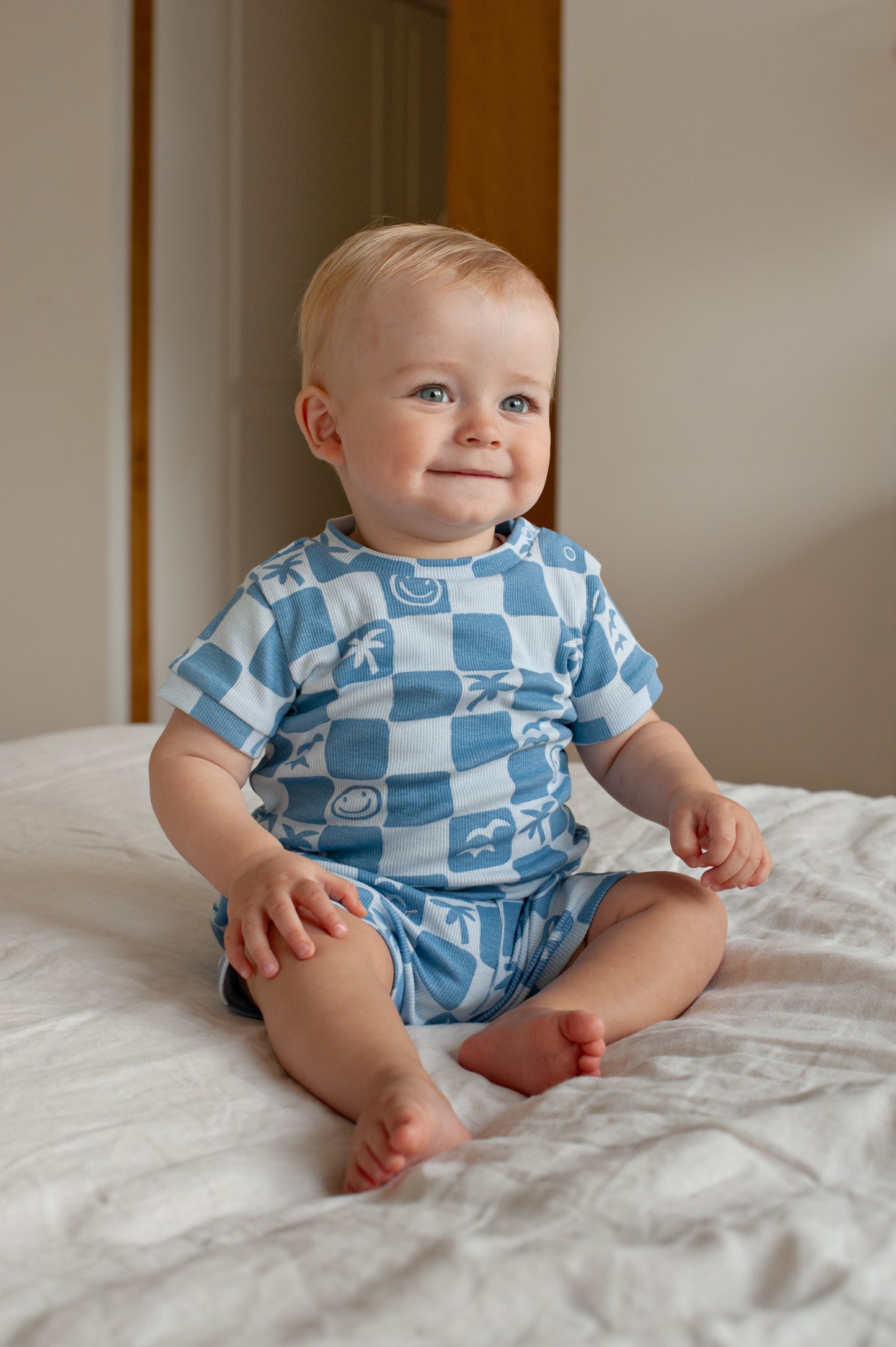 Feetje | Shortama Chase Check – Blauwe Baby Pyjama